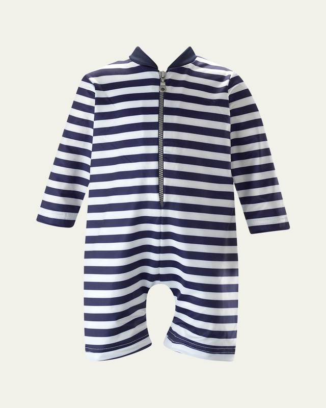 Boy's Breton Stripe Zip-Up Rashguard, Size 6M-